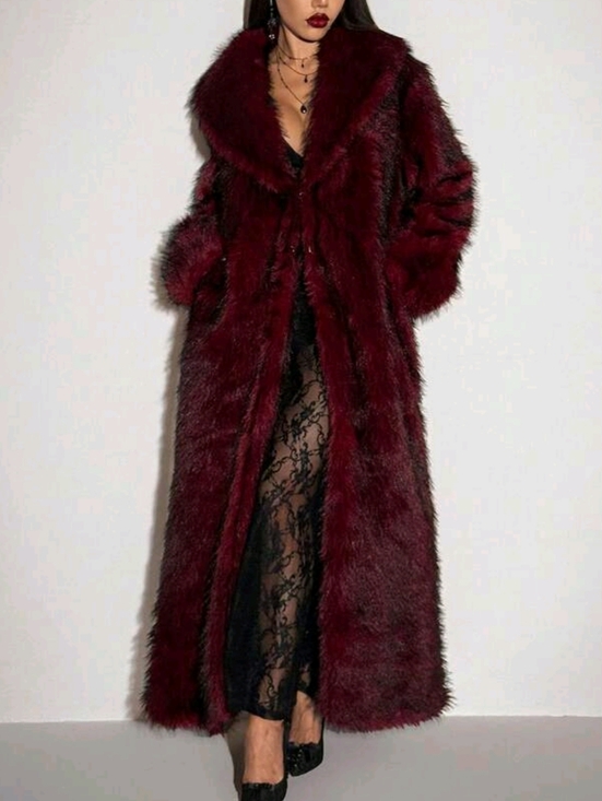 Jackets & Blazers - Y2k Women'sBurgundy Gothic Party Fashionable Long Faux Fur